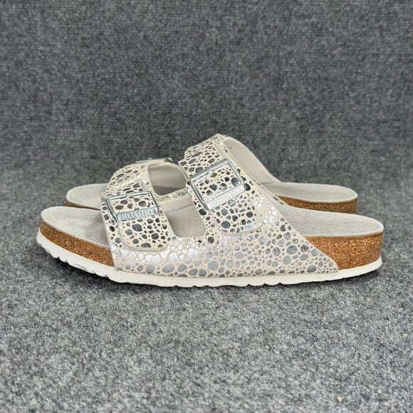 Birkenstock Arizona Sandals Women's Size 10 Silver Grey Buckle Slide Flip Flops - Picture 4 of 13